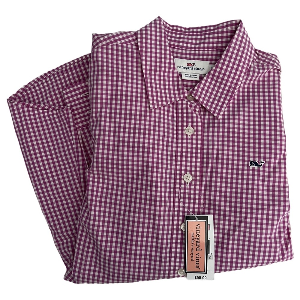 Vineyard Vines Gingham Popover Button Up Preppy Casual Women’s Size 0 NWT - Picture 3 of 7